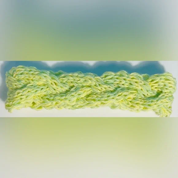 Handmade Hand Crafted Spring Braided Cable Knit Headband yellow/green - Picture 3 of 4